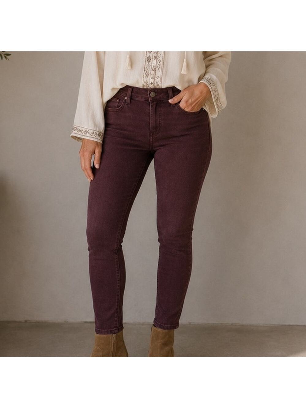 Current Elliott Maroon Leopard Skinny Jeans 29